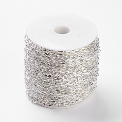 Silver Iron Cable Chains, Unwelded, with Spool, Flat Oval, Cadmium Free & Lead Free, Silver, 7x4x1mm, about 164.04 Feet(50m)/roll