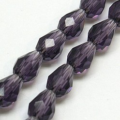 Indigo Glass Beads Strands, Faceted, teardrop, Indigo, 15x10mm, Hole: 1mm, about 50pcs/strand, 26.6 inch