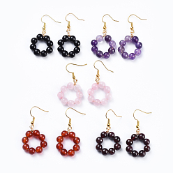 Mixed Stone Natural Gemstone Dangle Earrings, with Brass Earring Hooks, Golden, 41.5mm, Pin: 0.6mm