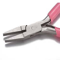 Pink 45# Carbon Steel Jewelry Pliers, Flat Nose Pliers, Ferronickel, Pink, 12.6x7x0.7cm