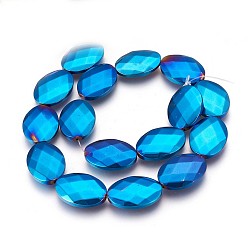 Blue Plated Electroplated Non-magnetic Synthetic Hematite Beads Strands, Polish, Faceted, Oval, Blue Plated, 25x18x5.5mm, Hole: 1mm, about 16pcs/strand, 15.74 inch(40cm)
