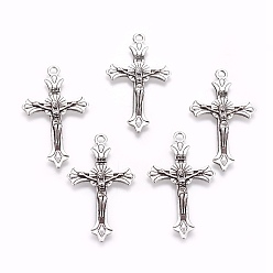 Antique Silver Tibetan Style Alloy Pendants, For Easter, Crucifix Cross, Antique Silver, 37x21.7x2.7mm, Hole: 2mm