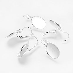 Silver Brass Leverback Earring Findings, Silver Color Plated, about 13.7mm wide, 33mm long, Tray: 13x18mm, Pin: 0.5mm