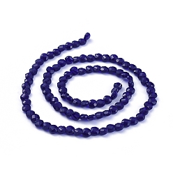 Dark Blue Glass Beads Strands, Faceted, Flat Round, Dark Blue, 6x4mm, Hole: 1.2mm, about 98pcs/Strand, 22 inch(53.5cm)