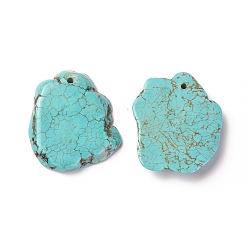 Turquoise Natural Howlite Pendants, Dyed, Nuggets, Turquoise, 32~42x31~34x5~6mm, Hole: 2mm