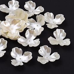 Creamy White 3-Petal Flower ABS Plastic Imitation Pearl Bead Caps, Creamy White, 35x38x12mm, Hole: 2mm