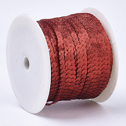 Dark Red Ornament Accessories Plastic Paillette Bead Strands, with Glitter Powder, Sequins Trim, Flat Round, Dark Red, 6x0.3mm, Hole: 1.2mm, about 100yards/roll