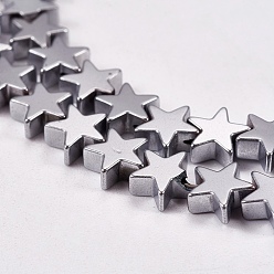 Platinum Plated Electroplate Non-magnetic Synthetic Hematite Beads Strands, Star, Grade A, Platinum Plated, 6x6x2mm, Hole: 1mm, about 75pcs/strand, 16 inch
