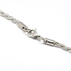 Stainless Steel Color Fashionable 304 Stainless Steel Rope Chain Necklace Making, with Lobster Claw Clasps, Stainless Steel Color, 21.5 inch~24 inch(54.6~60.9cm)x3mm