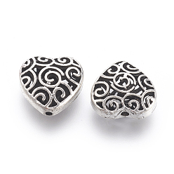 Antique Silver Tibetan Style Alloy Beads, Heart, Antique Silver, 15.5x15.5x6.5mm, Hole: 1.5mm