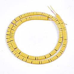 Желтый Немагнитные синтетические гематитовые многожильные звенья, окрашенные распылением, несущие бусины с двумя отверстиями, для изготовления эластичных браслетов, прямоугольные, желтые, 2x5x2 мм, отверстие : 0.6 мм, около 170 шт / нитка, 15.9 дюйм