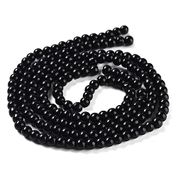 Black Glass Pearl Beads Strands, Pearlized, Round, Black, 4~5mm, Hole: 1mm, about 200pcs/strand, 30.71 inch(78cm)