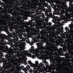 Black 11/0 Grade A Glass Seed Beads, Cylinder, Uniform Seed Bead Size, Baking Paint, Black, 1.5x1mm, Hole: 0.5mm, about 20000pcs/bag