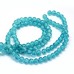 Dark Cyan Baking Painted Transparent Crackle Glass Round Bead Strands, Dark Cyan, 6.5mm, Hole: 1.5mm, about 145pcs/strand, 31.4 inch
