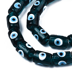 Bleu Ardoise Foncé Main mal de perles au chalumeau des yeux, colonne, bleu ardoise foncé, 14x10mm, Trou: 1.2mm, Environ 25 pcs/chapelet, 13.98 pouce (35.5 cm)