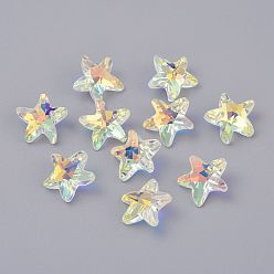 Clear AB Faceted Glass Charms, Starfish, Clear AB, 14x15x7mm, Hole: 1.4mm