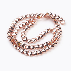 Rose Gold Plated Electroplate Non-magnetic Synthetic Hematite Beads Strands, Grade AAA, Heart, Rose Gold Plated, 5x6x3mm, Hole: 1mm, about 81pcs/strand, 15.3 inch(39cm)