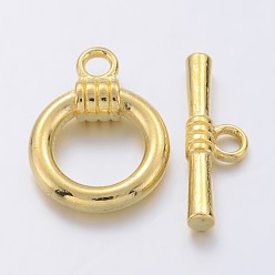 Golden Tibetan Style Toggle Clasps, Lead Free and Cadmium Free, Ring, Golden, 18x13.8x2.5mm, Hole: 5mm