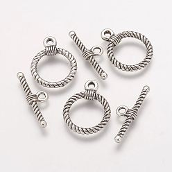 Antique Silver Alloy Toggle Clasps, Ring, Antique Silver, Ring: 22x17.5x3mm, Hole: 2mm, Bar: 25.5x8x3mm, Hole: 2mm