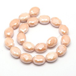 Mixed Color Pearl Luster Plated Glass Bead Strands, Faceted Oval, Mixed Color, 16x12x7mm, Hole: 1mm, about 20pcs/strand, 11.8 inch