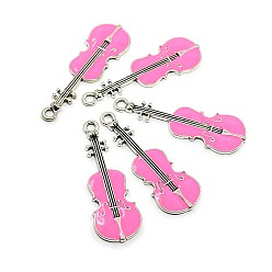 Pearl Pink Violin Antique Silver Tone Alloy Enamel Pendants, Pearl Pink, 50x18x2mm, Hole: 3mm