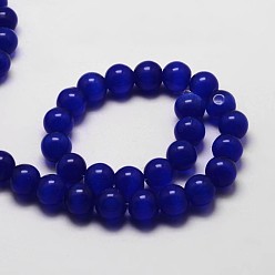 Medium Blue Cat Eye Beads Strands, Round, Medium Blue, 12mm, Hole: 1mm, about 33pcs/strand, 15.5 inch