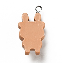 Sandy Brown Christmas Opaque Resin Pendants, with Platinum Tone Iron Loops, Reindeer/Stag Charm, Sandy Brown, 30.5x16x7mm, Hole: 2x2.4mm