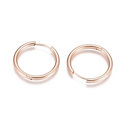 Розовое Золото Ионное покрытие (ip) 304 серьги-кольца из нержавеющей стали, с 316 хирургическим стержнем из нержавеющей стали, кольцо, розовое золото , 25x2.5 мм, 10 датчик, штифты : 0.9 мм