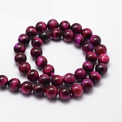 Medium Violet Red Natural Tiger Eye Bead Strands, Dyed & Heated, Round, Medium Violet Red, 10mm, Hole: 1mm, about 37pcs/strand, 14.9 inch~15.1 inch