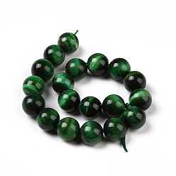 Green Natural Green Tiger Eye Beads Strands, Dyed & Heated, Round, Green, 10mm