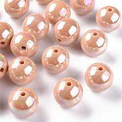 Pêche Perles acryliques opaques, de couleur plaquée ab , ronde, peachpuff, 20x19mm, Trou: 2~3mm, environ111 pcs / 500 g