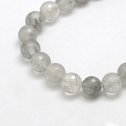 Cloudy Quartz Natural Gemstone Cloudy Quartz Faceted Round Bead Strands, 8mm, Hole: 1mm, about: 48pcs/strand, 15.5 inch