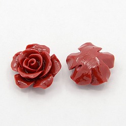 Dark Red Synthetic Coral 3D Flower Rose Beads, Dyed, Dark Red, 14x8mm, Hole: 1~1.4mm