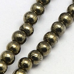 Pyrite Natural Pyrite Beads Strands, Round, 3mm, Hole: 0.5mm, about 130pcs/strand, 15.74 inch