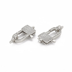 Platinum Brass Micro Pave Clear Cubic Zirconia Lobster Claw Clasps,  Cadmium Free & Nickel Free & Lead Free, Rectangle, Real Platinum Plated, 26.5x14.5x5.5mm, Hole: 1.5x2mm, Tube Bails, 10x7.5x2mm, hole: 1.4mm