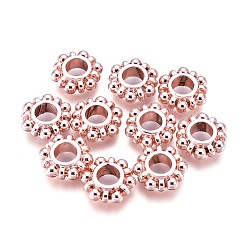 Rose Gold Alloy European Beads, Large Hole Beads, Flower, Rose Gold, 12x4mm, Hole: 5mm