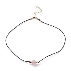 Розовый Кварц Естественно Розовый кварц бисером ожерелья, с вощеными хлопковыми шнурами, латунные круглые бусины и 304 застежка из лобстера из нержавеющей стали, золотые, 15.75 дюйм (40 см)