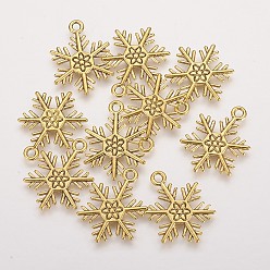 Antique Golden Tibetan Style Alloy Pendants, Cadmium Free & Nickel Free & Lead Free, Snowflake, for Christmas, Antique Golden, 26x19x2mm, Hole: 2mm