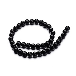 Black Glass Round Bead Strands, Black, 8mm, Hole: 1mm, about 40pcs/strand, 11 inch