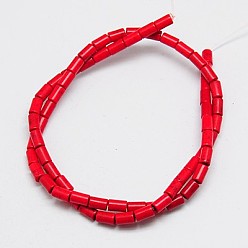 Красный Синтетических нитей бирюзовые бусы, окрашенные, колонка, красные, 13x6 мм, отверстие : 1 мм, около 30 шт / нитка, 15.75 дюйм