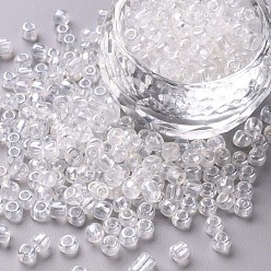 Clear Glass Seed Beads, Trans. Colours Lustered, Round, Clear, 4mm, Hole: 1.5mm, about 500pcs/50g, 50g/bag, 18bags/2pounds