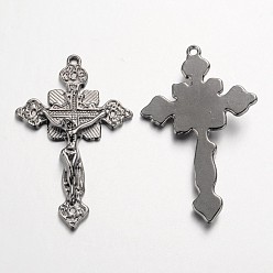 Gunmetal Tibetan Style Alloy Pendants, For Easter, Cadmium Free & Nickel Free & Lead Free, Crucifix Cross, Gunmetal, 48x31x5mm, Hole: 2mm