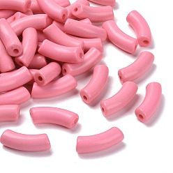 Pink Непрозрачные акриловые бусины, изогнутая трубка, розовые, 34.5x13x11 мм, отверстие : 3.5 мм, Около 155 шт / 500 г