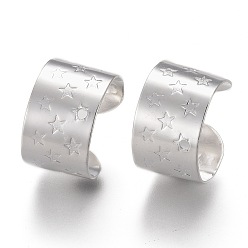 Silver 304 Stainless Steel Ear Cuff Findings, with Star Pattern, Silver, 11x10x7mm, Hole: 0.9mm