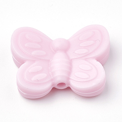 Pink Perles focales en silicone écologiques de qualité alimentaire, perles à mâcher pour les jouets de dentition, Diy soins infirmiers colliers faisant, papillon, rose, 20x25x6mm, Trou: 2mm
