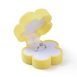 Yellow Plum Blossom Shape Velvet Jewelry Boxes, Portable Jewelry Box Organizer Storage Case, for Ring Earrings Necklace, Yellow, 6.15x6.15x3.75cm