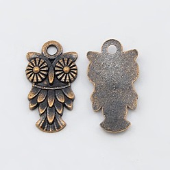 Red Copper Tibetan Style Alloy Pendants, Red Copper, Cadmium Free & Nickel Free & Lead Free, Owl, 20x11x3mm, Hole: 2mm