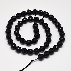 Black Stone Faceted Round Grade A Black Stone Beads Strands, Dyed, Black Stone, 6mm, Hole: 1mm, about 62pcs/strands, 15.3 inch