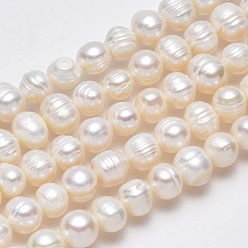 Ivoire Brins de perles de culture d'eau douce naturelles, pomme de terre, blanc crème, 9~10mm, Trou: 0.8mm, Environ 41 pcs/chapelet, 13.77 pouces ~ 14.17 pouces