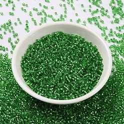 Зеленый Цилиндрический бисер, серебряная линия, круглое отверстие, единый размер, зелёные, 2x1.5 мм, отверстие : 0.8 мм, около 40000 шт / упаковка, о 450 г / мешок